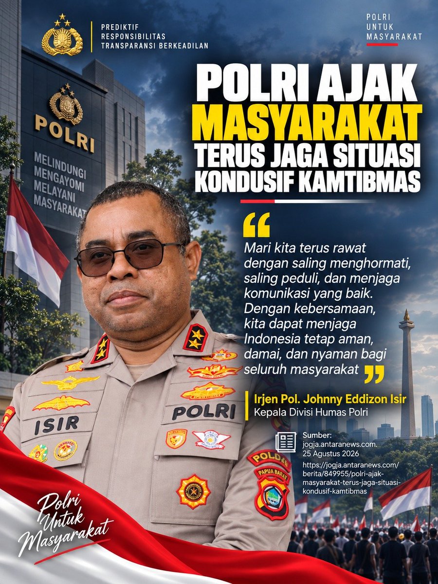 GrasfariHaris's tweet photo. Yuk sama-sama menjaga ketenangan dan tidak mudah terprovokasi. TNI dan Polri siap menjaga kamtibmas demi terciptanya Indonesia Damai. #SeptemberPulih https://t.co/ZPMKKK7S05