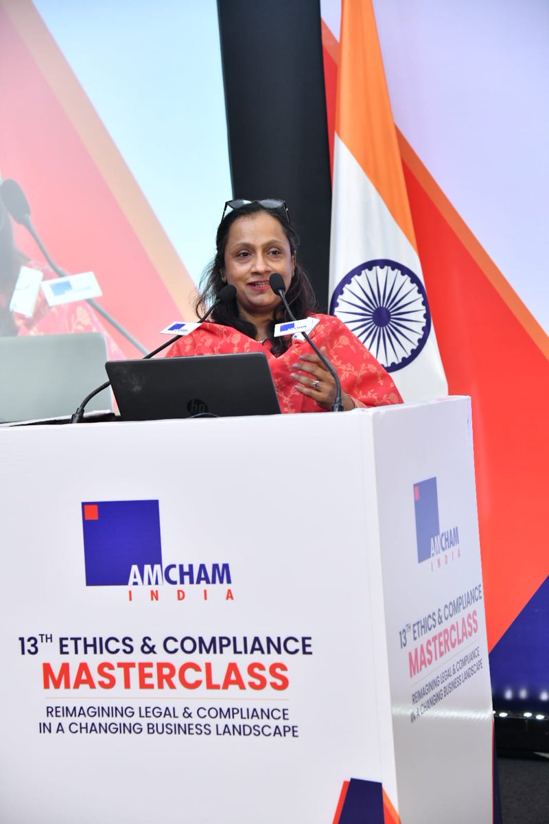 AmchamIndia's tweet photo. AMCHAM India’s 13th Ethics & Compliance Masterclass is bringing together senior leaders and legal, compliance, and business practitioners for a timely conversation on ‘Reimagining Legal & Compliance in a Changing Business Landscape.’

From geopolitical and regulatory uncertainty to AI, investigations, supply chain risks and corporate accountability, today’s discussions are examining how organizations can navigate complexity while building trust, resilience, and responsible growth.

A day of practical insights, candid conversations and forward-looking perspectives on the evolving role of legal and compliance.

Thanking our partners for supporting this important platform and enabling meaningful industry dialogue: AZB & Partners, @Clifford_Chance| Panag, Babu & Sarangi and @kenvue.

#AMCHAMIndia #EthicsAndCompliance #LegalAndCompliance #USIndiaPartnership