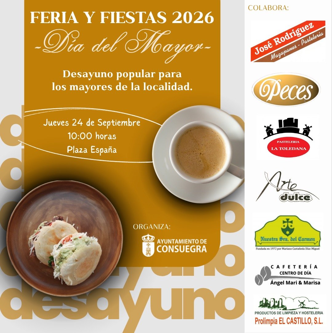 AytoConsuegra's tweet photo. 🔊 Feria y Fiestas Consuegra 2026🎊🎡

📆 JUEVES  24 Septiembre. DÍA DEL MAYOR 👴👵
 
👀  https://t.co/424nzYqcl0 https://t.co/xzuqC9JoaL