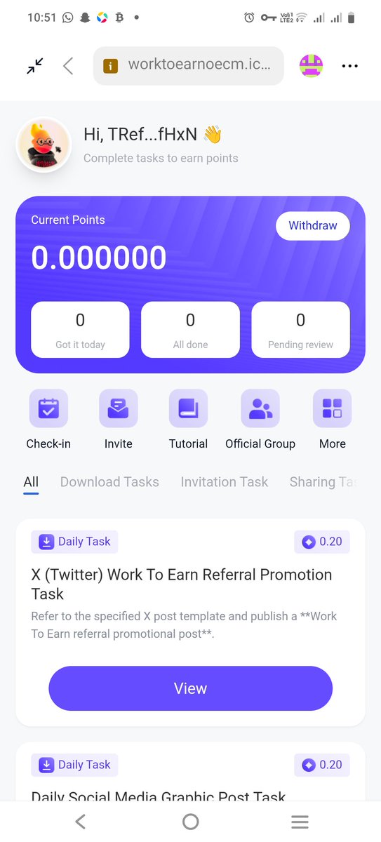 Saim168315's tweet photo. The Work To Earn Referral System is LIVE!

💰 1 Point = 1 TRX

🚀 Withdraw with just 2 Points!

👥 Invite + Check In + Complete Tasks

Earn Points every day and keep accumulating TRX!

👇Join Work To Earn Now https://t.co/ZLK3H92eu3

#WorkToEarn #TRX #Web3 #Airdrop #Crypto https://t.co/Np2royB3XS