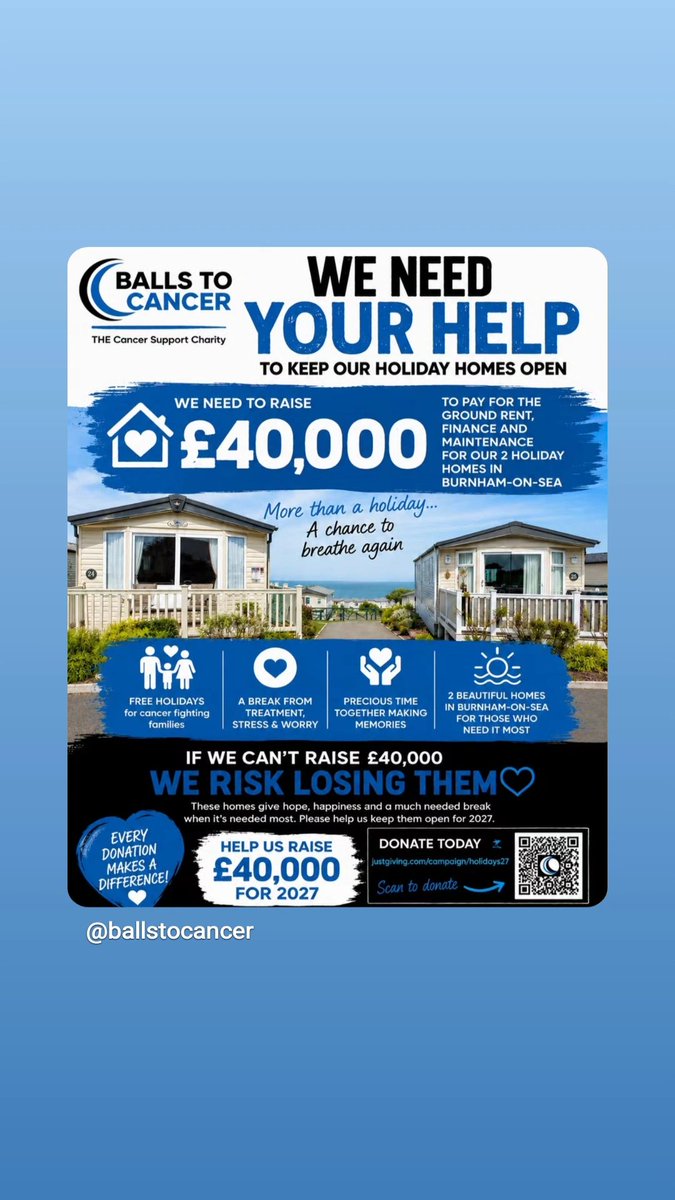 Ballstocancer's tweet photo. We need your help TODAY. If we don't raise at least half of this in the next few weeks, we will have to close our two holiday homes and cancel holidays for many families desperate for a vital break from treatment. Please don't just read and scroll on https://t.co/xNAggr3PYF https://t.co/qMcY9HVny0