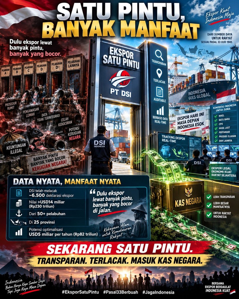 auserlesee's tweet photo. Ekspor satu pintu tujuannya bagus, jika ada kurang pasti ada evaluasi, kita masyarakat cukup dukung agar sumber daya alam yang ada bisa dinikmati rakyat Indonesia
#SeptemberPulih
Indonesia Damai https://t.co/9W9n3qdS6u