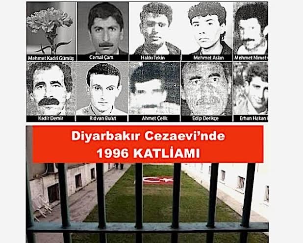 ErennnnKeskinnn's tweet photo. 30 yıl önce bugün, 25 Eylül 1996. Diyarbakır E tipi hapishanesinde 11 mahpus kafalarına demir çubuklarla vurularak katledildiler. Kimse ceza almadı. Ama biz unutmadık. Hapishane önünden ayrılırken bizim de aracımıza ateş açıldı. Unutmadık. #cezaevikatliamı https://t.co/hWIqxnh7nF