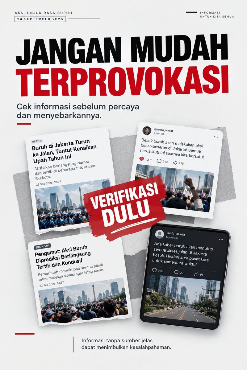 AmeliaTanayaka's tweet photo. Di tengah banyaknya informasi yang beredar, penting banget buat nggak asal percaya. Cek sumber dan pastikan faktanya dulu. Pemerintah Pro Buruh https://t.co/NfLKBT4Oc8
