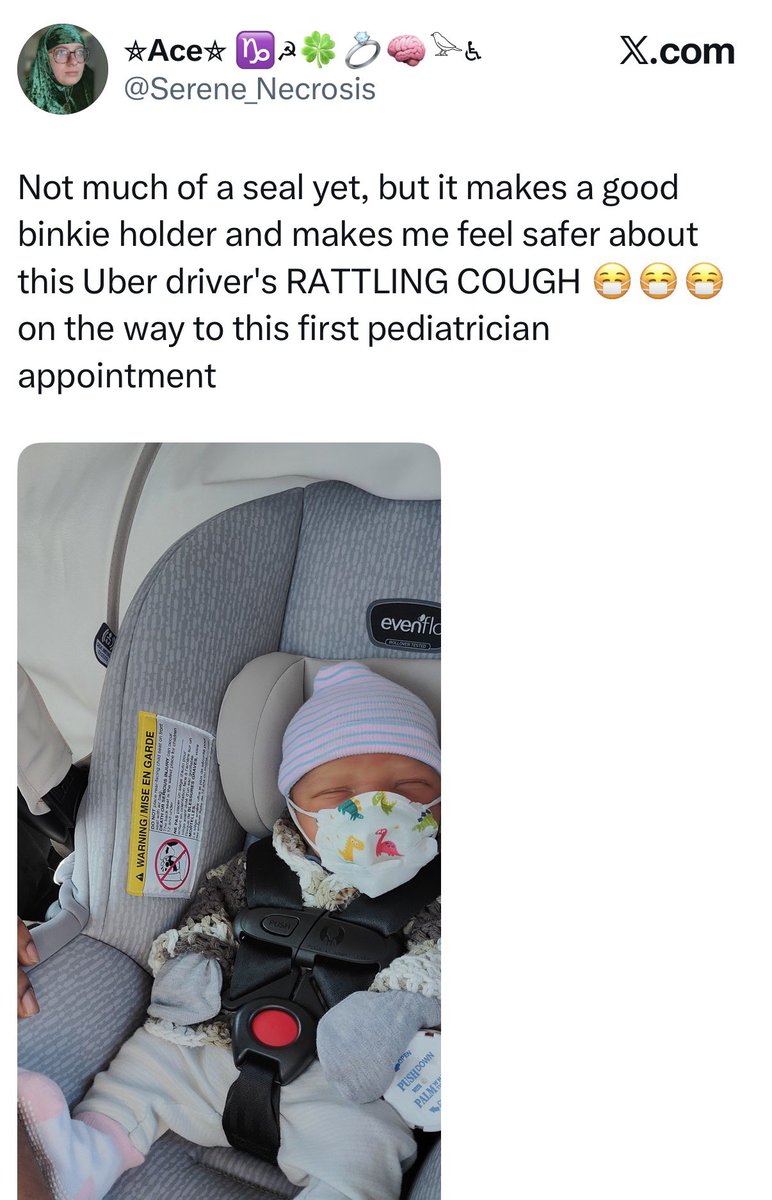 annabesss's tweet photo. putting the cancer chemical covering on my newborn’s face so they don’t get long covid https://t.co/1HFu5levWZ