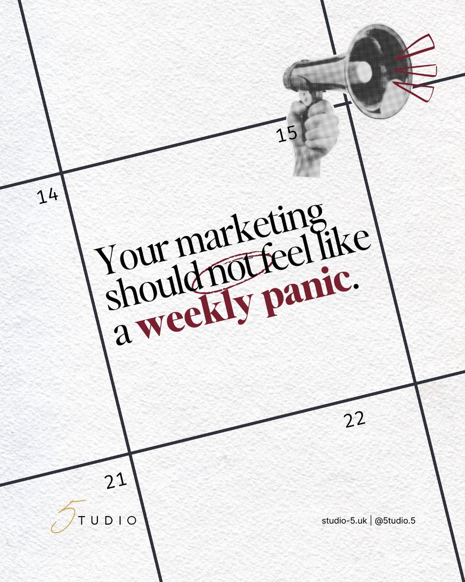 5tudio5's tweet photo. Marketing shouldn’t feel like something you’re constantly chasing.

When content is planned properly, ideas feel stronger, the message sharpens, and your brand shows up with more confidence. https://t.co/E54clIf6hk