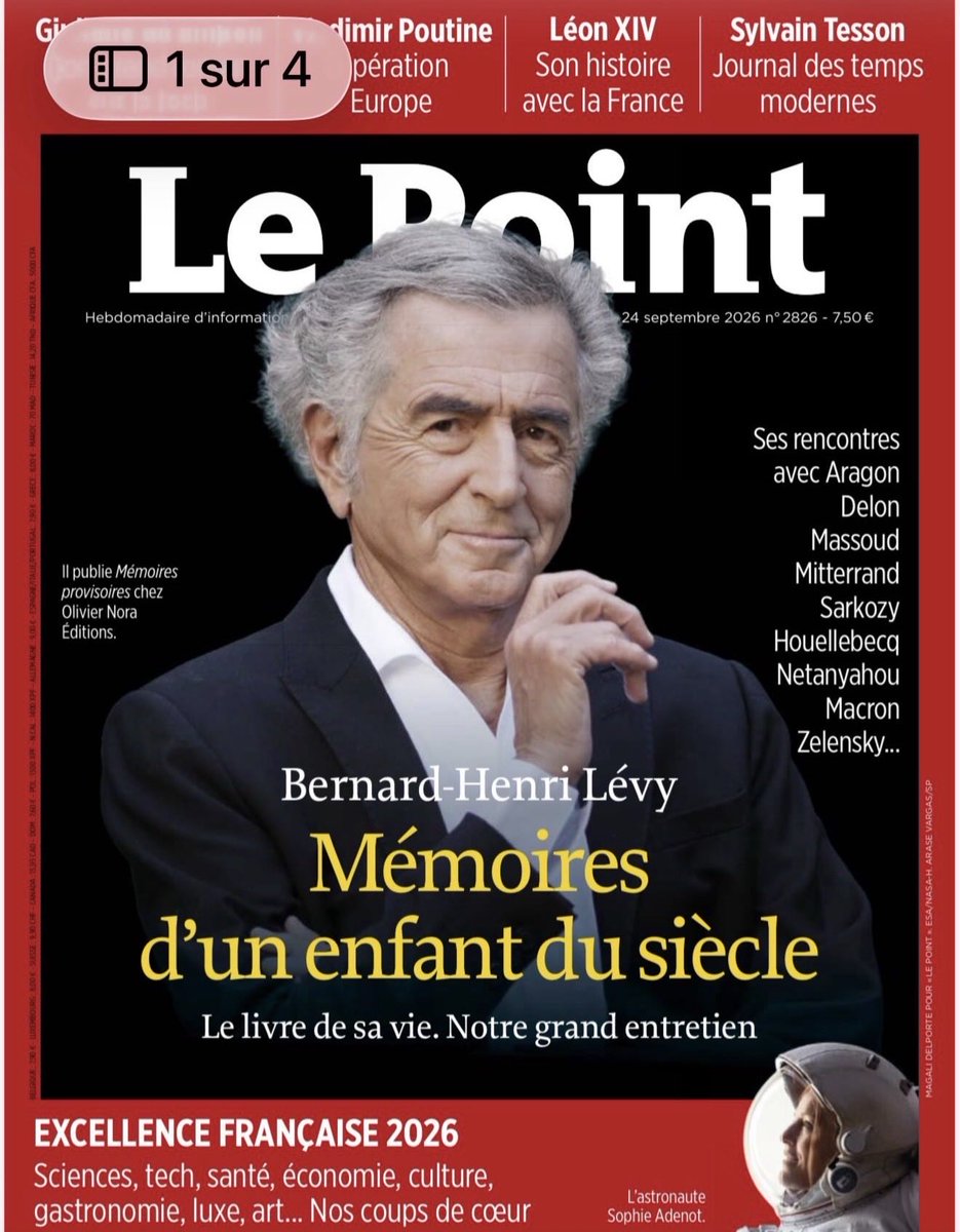 BHL's tweet photo. Bernard Henri Lévy “narre, à la manière d’un Zweig
optimiste, un « monde d’hier » où le politique primait l’économie, où les idées valaient mieux que
les opinions et où le romantisme de l’action était supérieur au cynisme de l’inaction.” (Valérie Toranian et Saïd Mahrane). Merci @LePoint