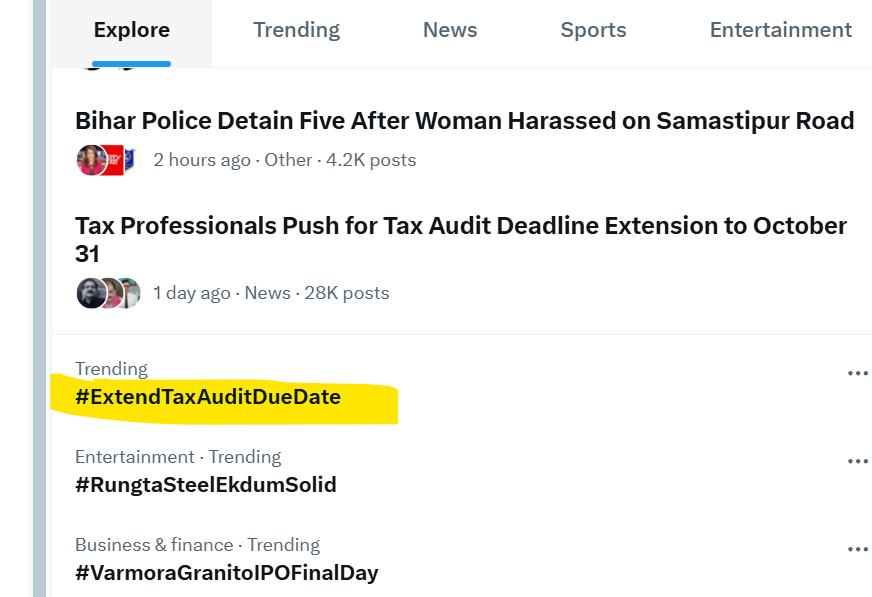 MRITYUNJAYANAND's tweet photo. #ExtendTaxAuditDueDate ट्रेंडिंग में है....
सभी से आग्रह है अधिक से अधिक पोस्ट करे...
#ExtendTaxAuditReportPlease
#Extension_हक़_है_भीख_नहीं
#extend_due_dates_immediately
#ExtendAudit
#TaxAuditReport
#TaxAudit https://t.co/dkbzycSsjI