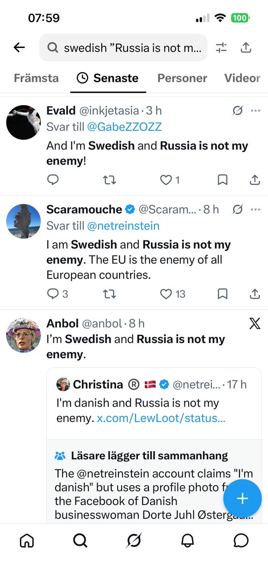 DanielRojnemark's tweet photo. Enklaste sättet att hitta svenska ryssbottar just nu är att söka på den här uppenbart koordinerade kampanjen. https://t.co/FToELPl8DL