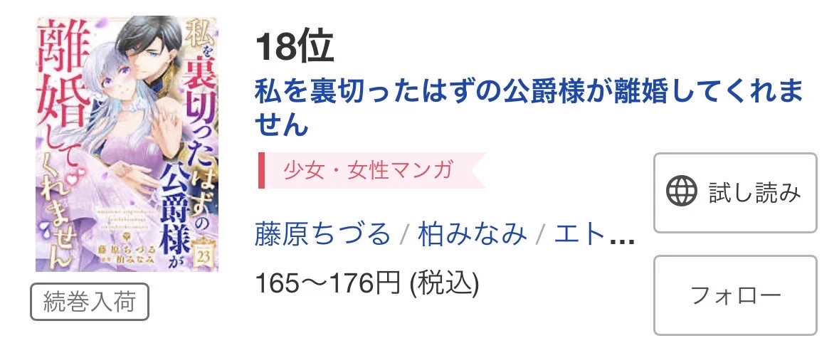 藤原ちづる@単行本2巻発売中【私を裏切ったはずの公爵様が離婚して