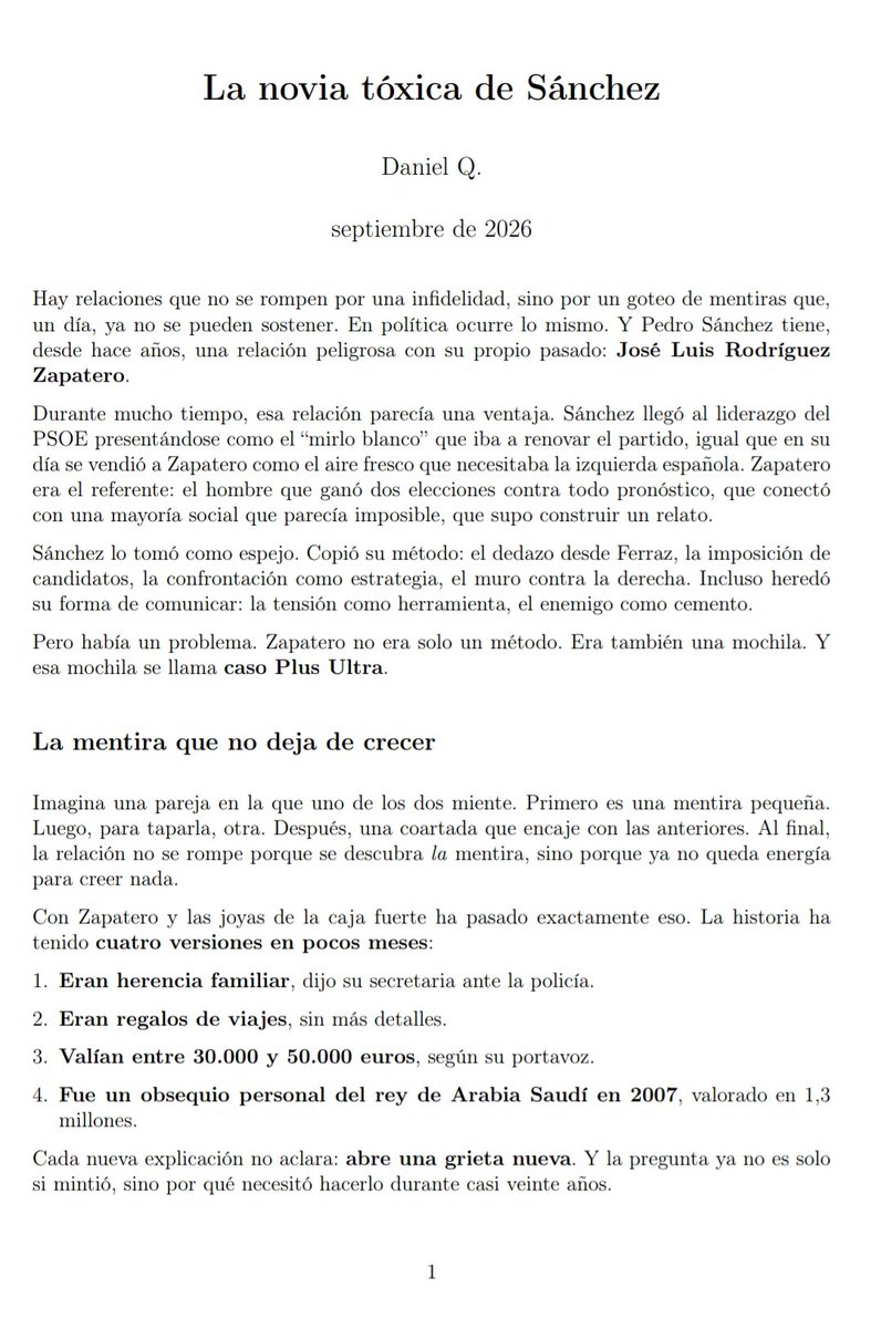 enganshao's tweet photo. Zapatero, el referente moral de Pedro Sánchez, se ha convertido en un lastre.
Es como cuando en una relaciòn tóxica se acumulan tantas mentiras que el relato se vuelve insostenible; dinamita la confianza ya que una mentira tapa a otra y ya no se puede parar. Acabas  desnudo. https://t.co/tCrBXS7cfJ
