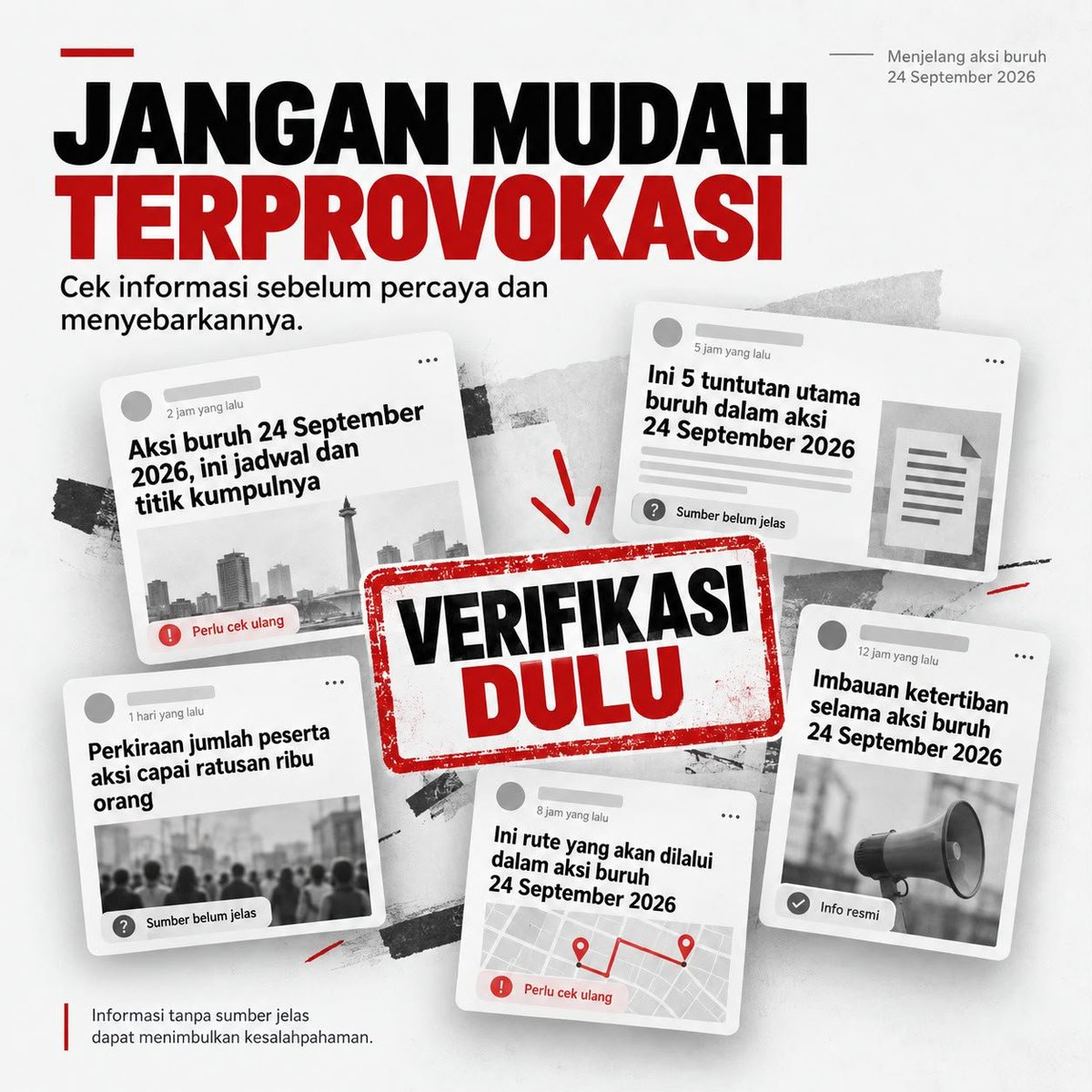 anakzaka's tweet photo. menjelang aksi, pastikan cek informasi sebelum mempercayai atau menyebarkannya. mari saling jaga agar suasana tetap kondusif bersama Pemerintah Pro Buruh https://t.co/dkCfZplAj6