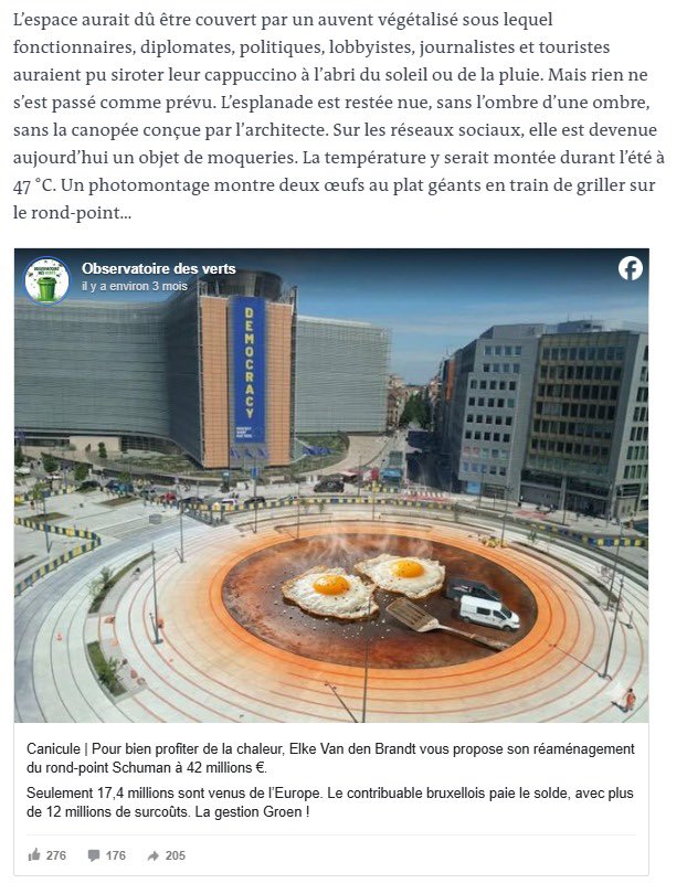 Obs_des_verts's tweet photo. Médias | L’Observatoire des verts dans @lemondefr !
Notre post Facebook sur la canicule au rond-point Schuman est repris dans un article du journal français Le Monde titré « À Bruxelles, une végétalisation ratée au carrefour des pouvoirs européens ».
➡️ https://t.co/FL2LzEDDTN https://t.co/52aBOn7qIy