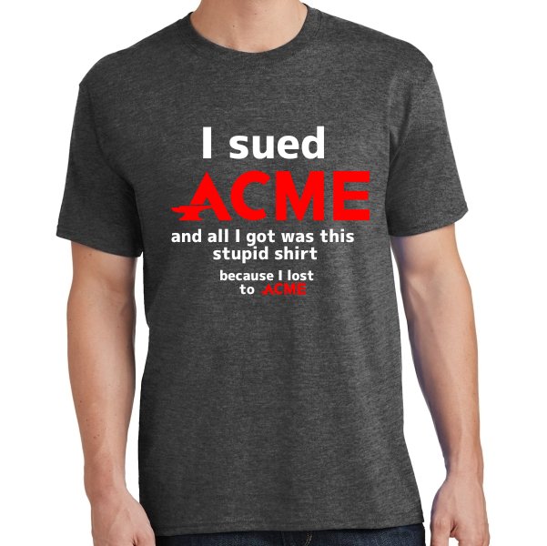 Fruit_Batt_'s tweet photo. Coyote vs Acme spoilers!!
.
.
.
Buddy Crane custom ordering a shirt like this to send to Kevin after Acme won the case https://t.co/JQm5iXfTwE