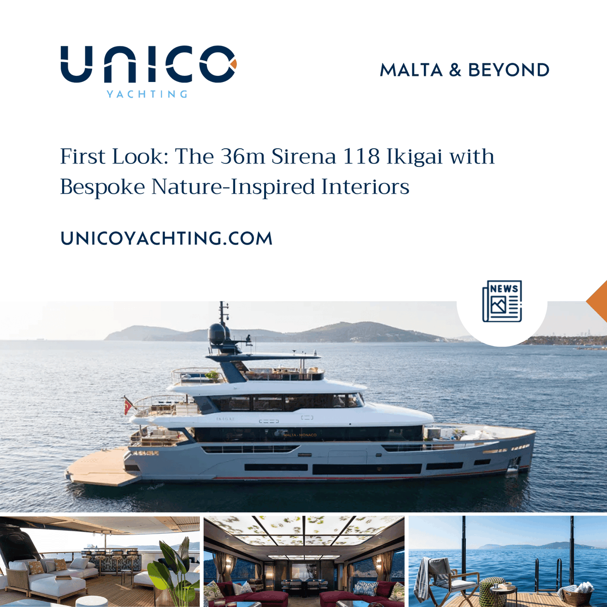 UNICOYachting's tweet photo. First look at Ikigai, the 36m Sirena 118 making waves with bold design, serious cruising credentials and interiors inspired by nature 🚤🌳

Read more: https://t.co/xrl9Zcht51

Photo credits: Yacht photos sourced from the official Sirena Yachts website

#UNICOYachting https://t.co/ozNwEVXPW0