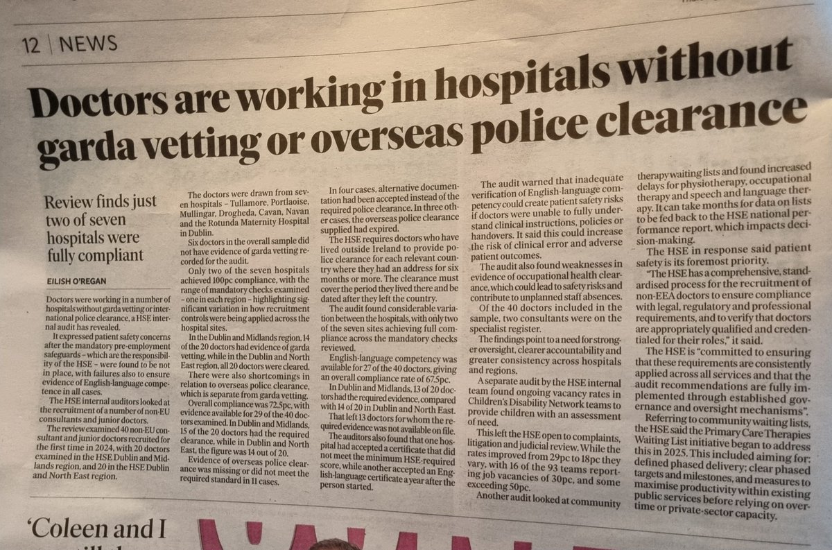 gavpepper85's tweet photo. Doctors are working in hospitals without garda vetting or overseas police clearance.

You couldn't make this stuff up. https://t.co/wFQgCt1Lbr
