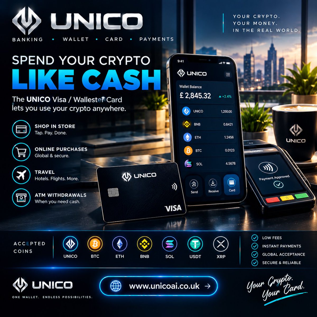 UnicoinUCN's tweet photo. GET PAID IN CRYPTO
Sell your products or services. Let customers pay you in crypto.
No complicated payment setup. No traditional payment gateway required. Receive crypto directly through the UNICO ecosystem.
https://t.co/RbMrnCYT1r
#UNICO #UnicoAI #CryptoPayments https://t.co/ENPtM4Ucai