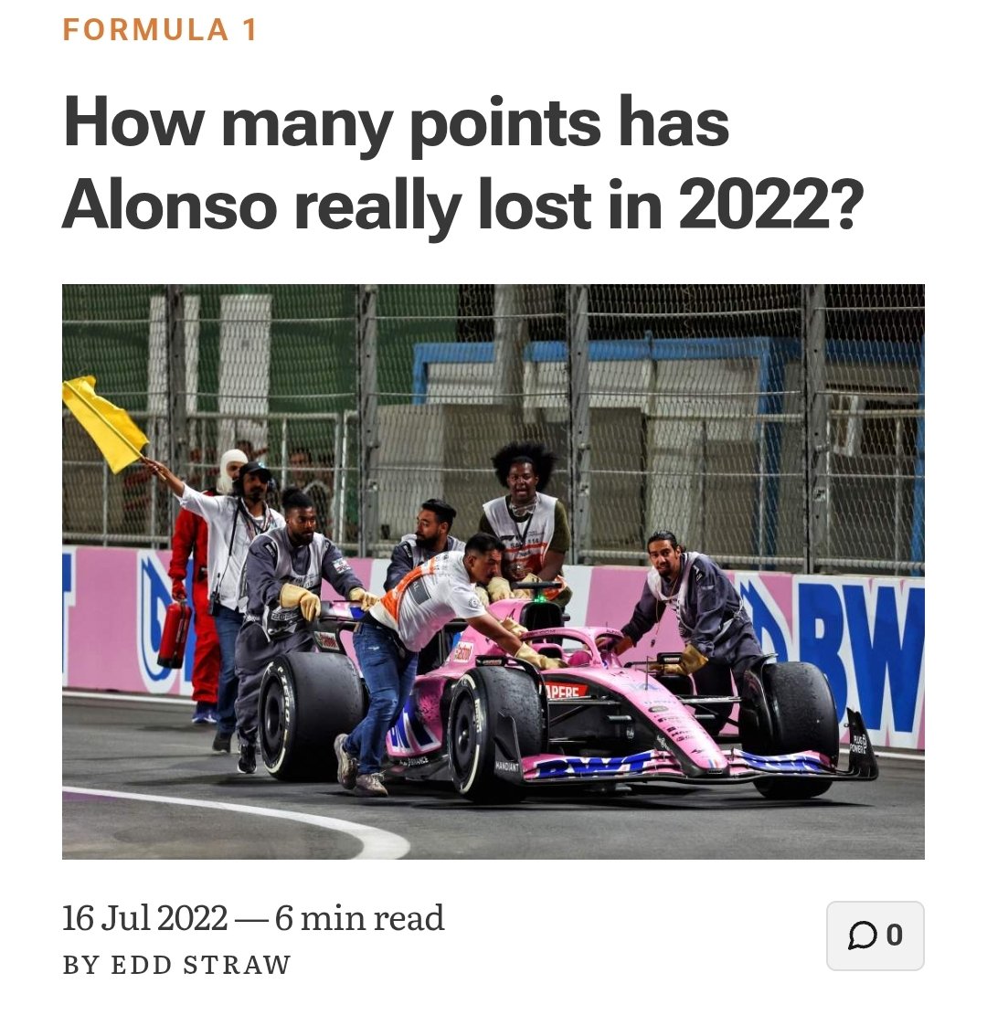 JohnF1_14's tweet photo. Gracioso como ha vuelto la narrativa que Ocon ganó a Alonso cuando ya en Junio de 2022 hacían artículos de los puntos perdidos por Fernando debido a causas ajenas, especialmente fiabilidad y la diferencia de 0'3% que había entre ambos en carrera.

Las narrativas de algunos son... https://t.co/1pUrgR8M4B