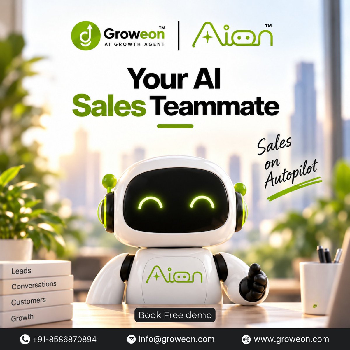 groweon's tweet photo. Your sales team works hard. Your AI teammate works smart.
Meet AION your AI Sales Teammate for smarter lead handling, conversations, and follow-ups.
Less chasing. More closing. Sales on autopilot.
Book free demo today.
#AION #Groweon #AISales #AgenticAI #SalesAutomation #CRM https://t.co/h5MaZF3weD