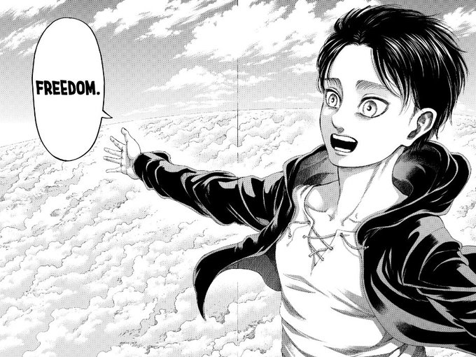 smurxfps's tweet photo. @Eddardstark2nd @MrCrowbarBlunt Yes, Eren has always been someone who fights against anything that denies him freedom, that’s what he tells Zeke. But Armin’s book gives that drive a concrete ideal. Eren sees the look in Armin’s eyes and realizes he isn’t free. From then on, he wants to experience that same “loo https://t.co/LpcZYeZ1TK