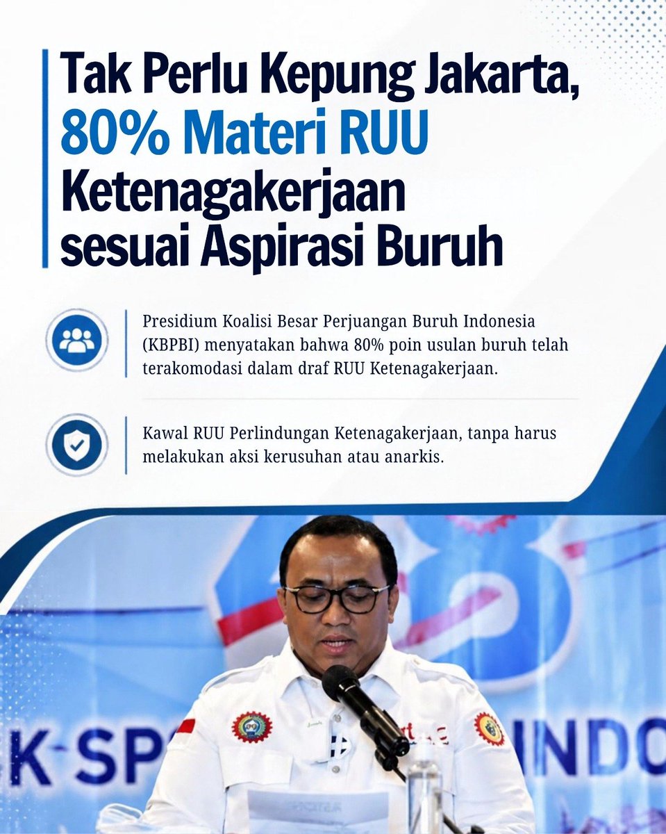 SarahAziza4892's tweet photo. Tak perlu kepung jakarta! Sekitar 80% materi RUU Ketenagakerjaan sudah sesuai dengan aspirasi buruh . saatnya kawal RUU ini tanpa aksi kerusuhan 
#DemoTetapDamai
Suarakan Dengan Bijak https://t.co/iLoLMgCgKp