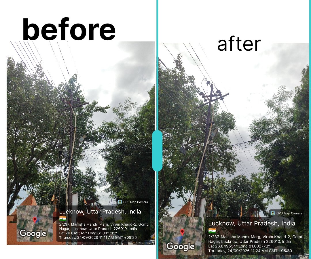 setechnicalgn_'s tweet photo. गोमती नगर क्षेत्र में ग्वारी उपकेंद्र के अंतर्गत 11केवी मनीषा मंदिर फीडर पर पेड़ों की कटाई छटाई का कार्य कराया जा रहा है
@myogiadityanath @CMOfficeUP @aksharmabharat @ChairmanUppcl @mduppcl @MVVNLmd @MVVNLHQ @UPPCLLKO https://t.co/jSeQYiVV0d