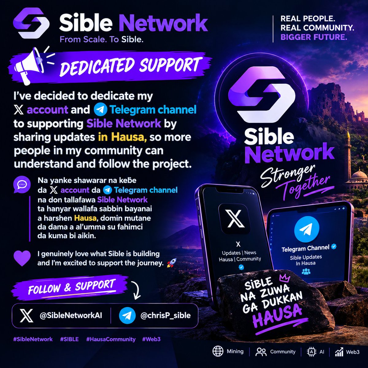 fulaneee's tweet photo. I’m dedicating my X account and Telegram channel to supporting Sible Network with Hausa updates, helping more people in my community understand and follow the project.

I genuinely love what Sible is building and I’m excited to support the journey.

@SibleNetworkAI @chrisP_sible https://t.co/wHohEeh0Sn