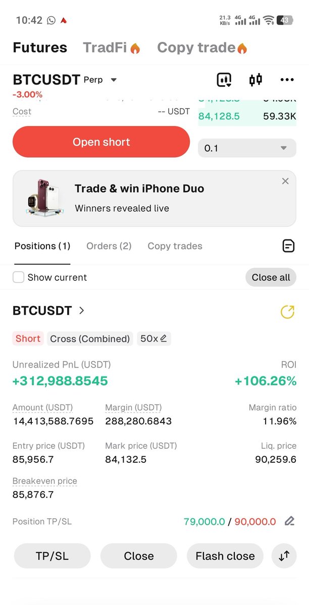 CTSCharts's tweet photo. $BTC coming towards my tp.

My trade running in $300k profit🚀🚀

Free Signals Group: https://t.co/UE9ZQEutD6

#Crypto #BTC #Bitcoin #BTCUSDT #cryptocurrency https://t.co/Y82IeBXl2X
