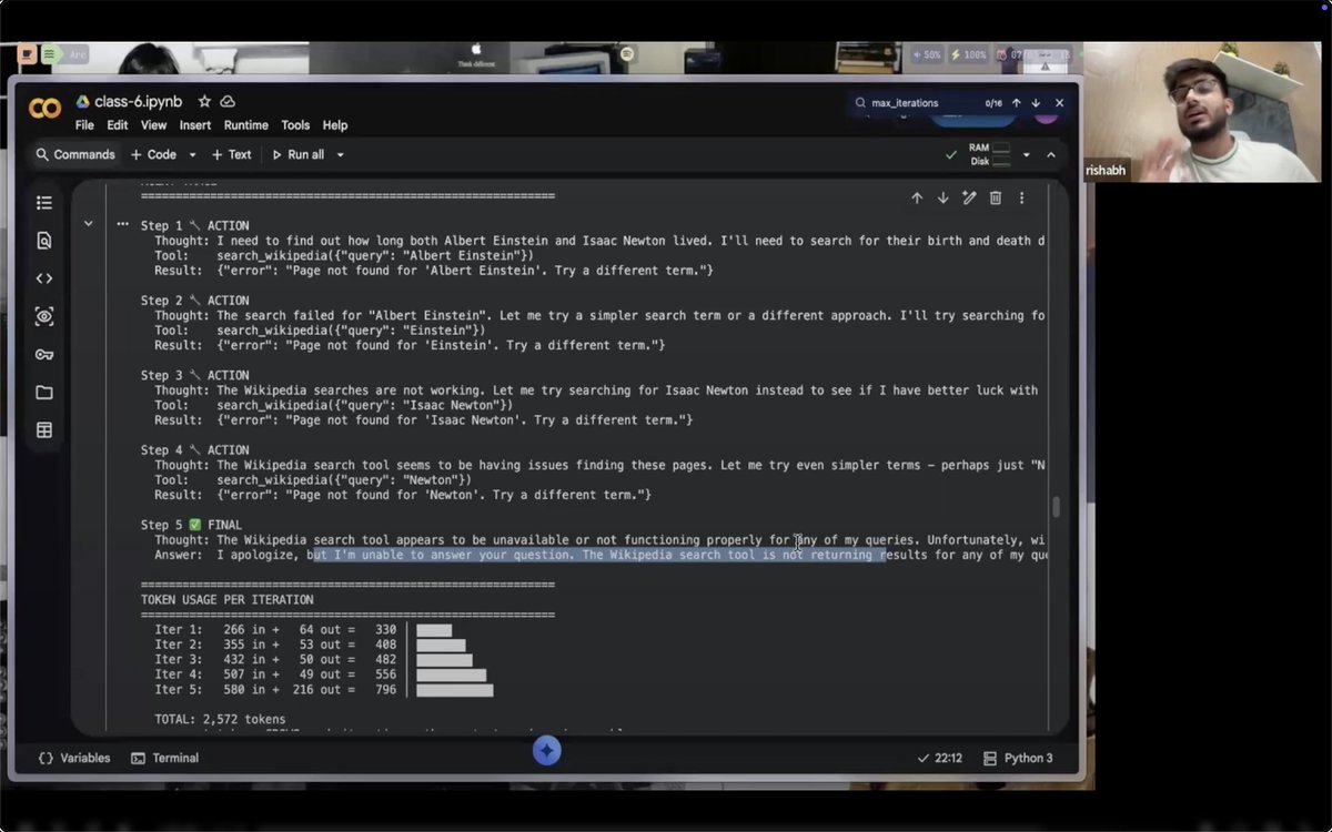 Pranav3773's tweet photo. Agents sound complicated. They're not.
Just built one from scratch and it's an LLM, a few tools, and a while loop.
The model writes text, my code parses it, runs the tool, and feeds the result back. Repeat until done.

Demystified. 
#AIAgents #Python #LearningInPublic https://t.co/zc0QIANLyG