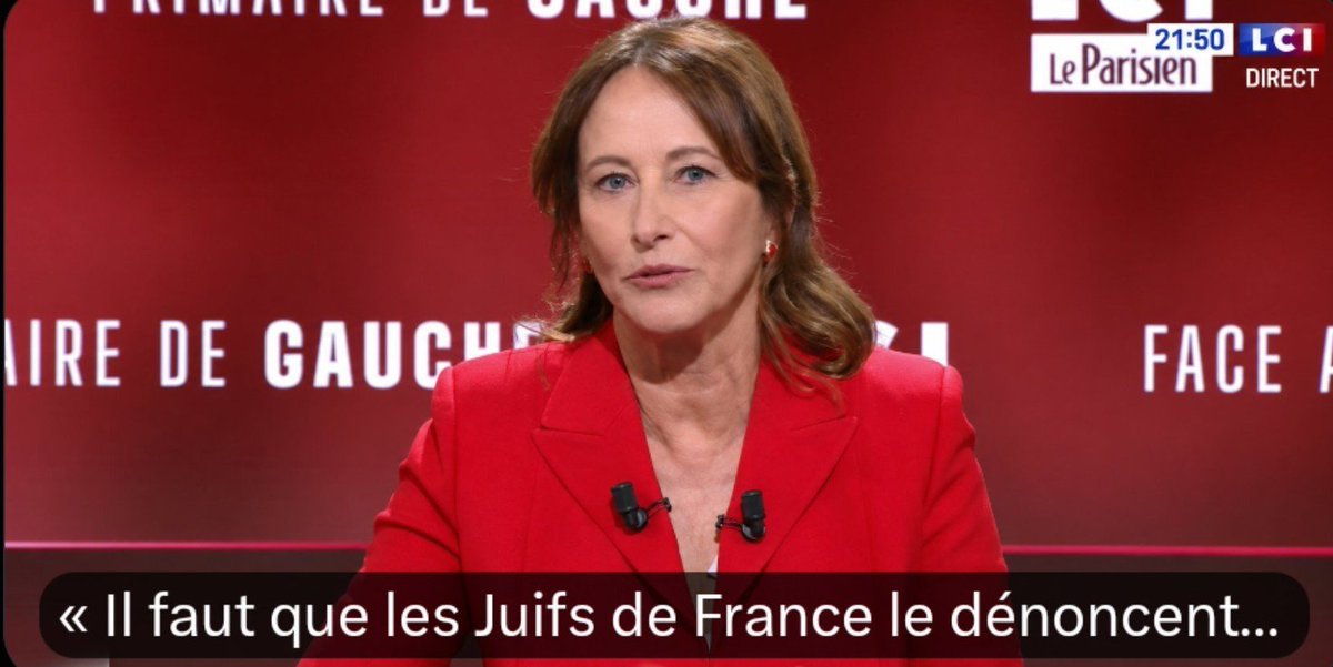 uejf's tweet photo. Pour S Royal, il faudrait "plus de voix juives" pour dénoncer la situation à Gaza. Si cette essentialisation n’était pas assez choquante, elle considère que cela "freinerait l’antisémitisme" 
Non Mme Royal les Juifs ne sont pas et ne seront jamais responsables de l’antisémitisme. https://t.co/YsXBfnD6Ni