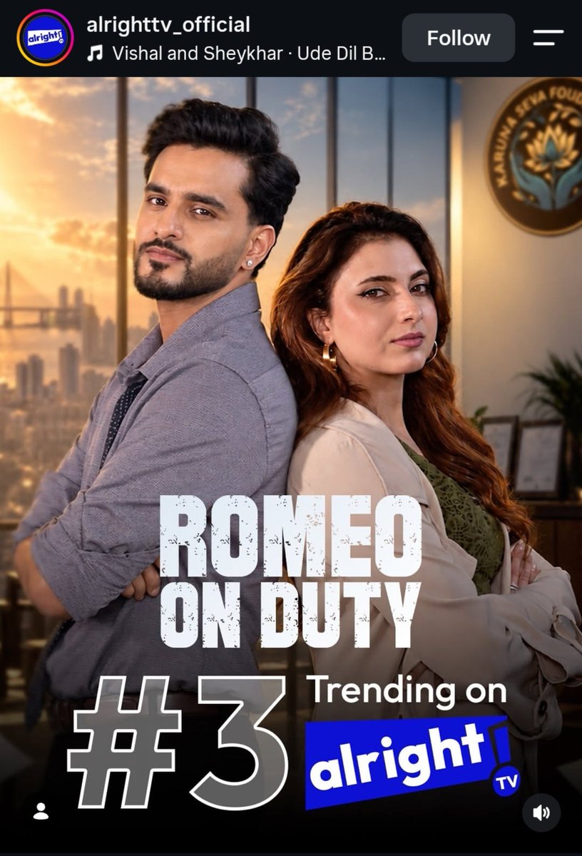 Sonawaneee's tweet photo. Let’s goo… 🔥
“ROMEO ON DUTY” is currently trending at #3 on the Alright TV app....❤️‍🔥🥀

Let’s get it to #1, guys! 🧘‍♀️💝

Tara Verma &amp; Ronit Raghav Rathod ✨❤️

#FarrhanaBhatt #FarrhanaRebellions
#AbhishekMalhan #FukraInsaan https://t.co/IbMNMUU9b9