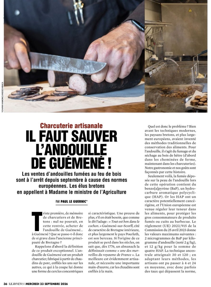 paulleguernic's tweet photo. ✍🏻 Retrouvez les deux pages de tribune que j’ai signées dans le @LeJDNews, pour sauver l’#andouille de Guémené de le règlementation de la Commission européenne !
🐷 Cette folie est désormais portée à la connaissance de la presse nationale ! Continuons ! https://t.co/CzL5PnW0Bn