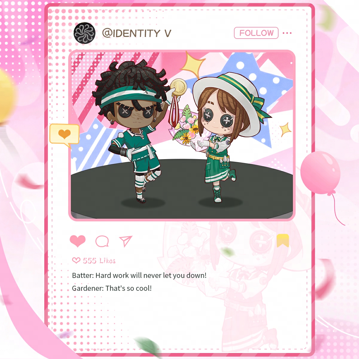 GameIdentityV's tweet photo. Dear Visitors,
The moment of glory has arrived! 🏆
Emma will be there to present the winners with a beautiful bouquet. 💐
Let’s give our champions a round of applause! 
#IdentityV #ChasingLight https://t.co/OaZUW7BlwD