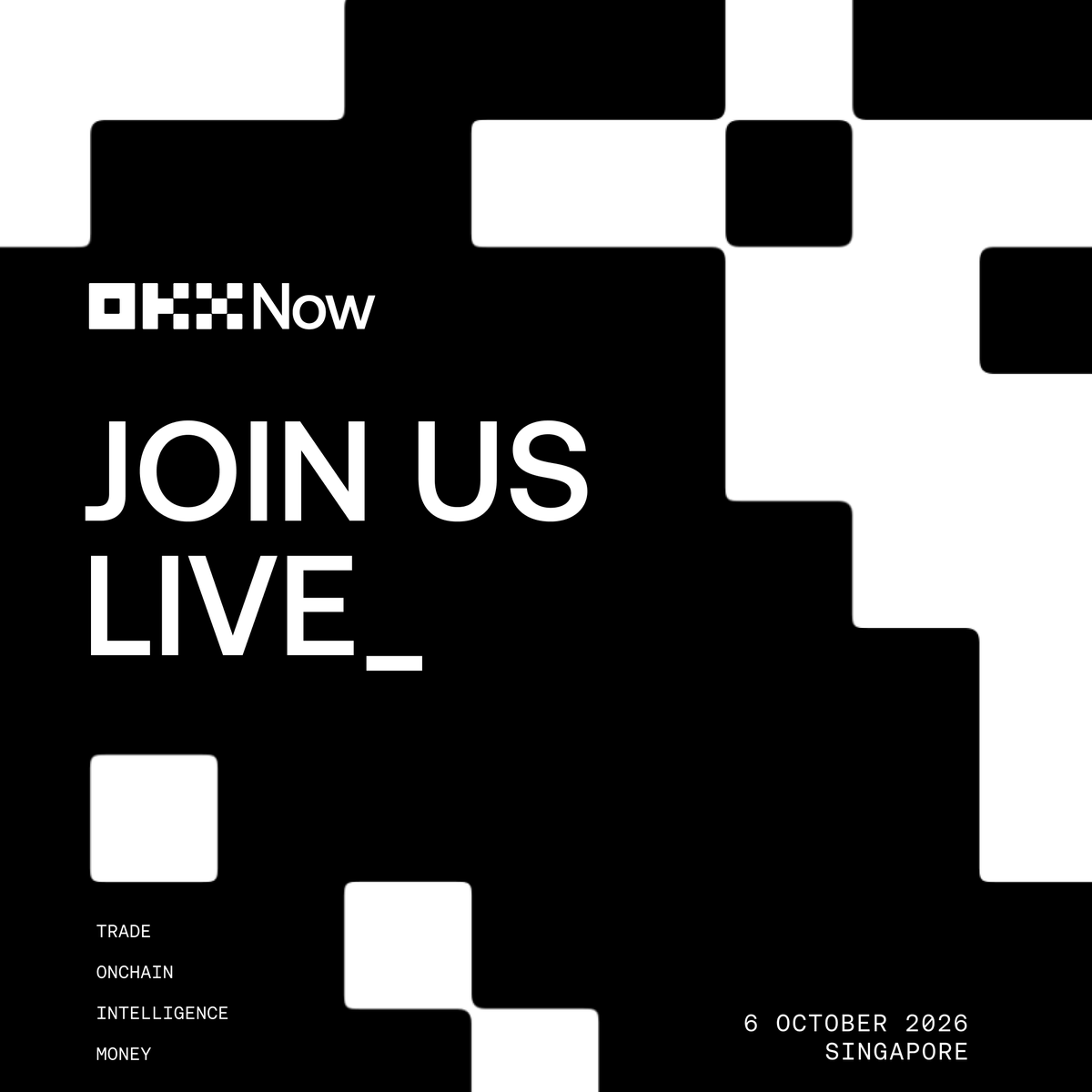 okx's tweet photo. See you in Singapore.

OKX Now goes live on 6 October. Join us for a look at what we've been building for the New Money Era and hear directly from the people making it happen.

This is OKX Now. More details soon. https://t.co/zNaHXeaHfX