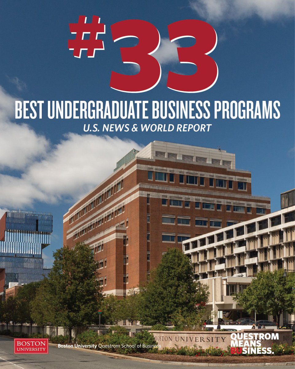 BUQuestrom's tweet photo. Now THIS calls for a celebration. 🎉 Questrom is #33 among the Best Undergraduate Business Programs in the nation, according to U.S. News &amp; World Report.

Way to make some noise, Questrom! https://t.co/vorV6o9Ije
