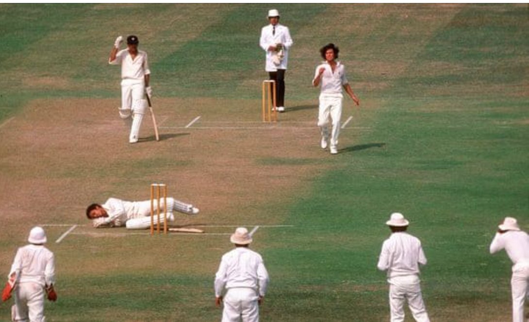 joybhattacharj's tweet photo. Richard Hadlee broke his head, Malcolm Marshall knocked out his teeth, Imran Khan knocked him unconscious and Michael Holding sent him to hospital. And yet Mohinder Amarnath got 3 centuries in Pakistan, 2 in the West Indies and 1 against Thommo in Australia. In those days, batting against the frightening pace of Holding, Imran and the West Indians involved a bit more than just skill, it needed raw courage and Jimmy Amarnath had that in dollops. 
Jimmy turns 76 today & India's first Man of the Match in a World Cup final(and semi-final) certainly deserves much more acclaim and attention 
(Picture Credit: The Guardian)