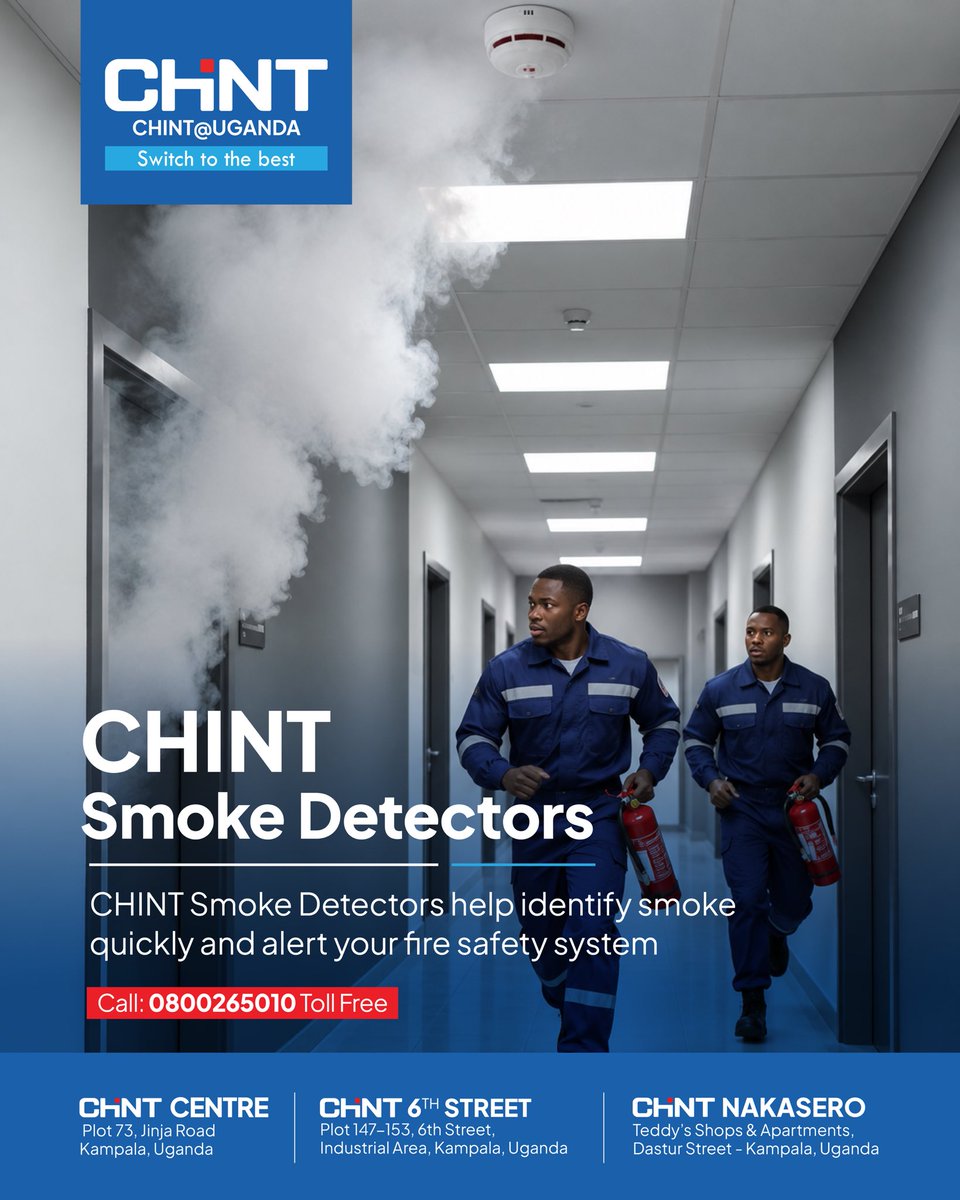 ChintUganda's tweet photo. Early detection saves lives. CHINT Smoke Detectors quickly detect smoke and alert your fire safety system when it matters most. 🛡️🚨
    Switch to the best with CHINT Uganda. #switchtothebest https://t.co/9VpdaYyaEP