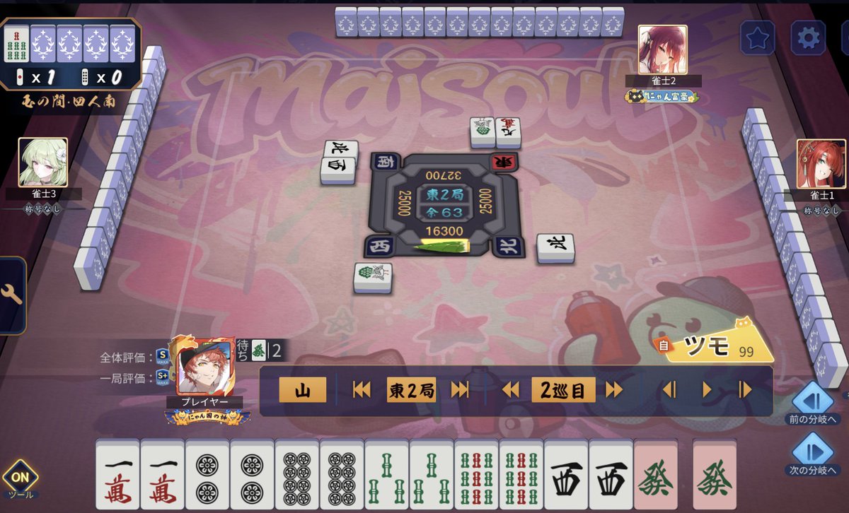 cryer_kai's tweet photo. 段位再開して150戦余り、「一発ツモ」0回と嘆いてきましたが遂に！
って、反動か知らんけど固まって来すぎ😂
ダブリー、一発ツモ（チートイ）（東2）
一発で赤ツモ6000オール（東4）
どうみても運だけのふざけたトップを頂戴いたしました。
同卓者の方々はさぞご不快だったことと存じます🙇‍♂️
謝謝 Y社 https://t.co/fOAfAny8FE
