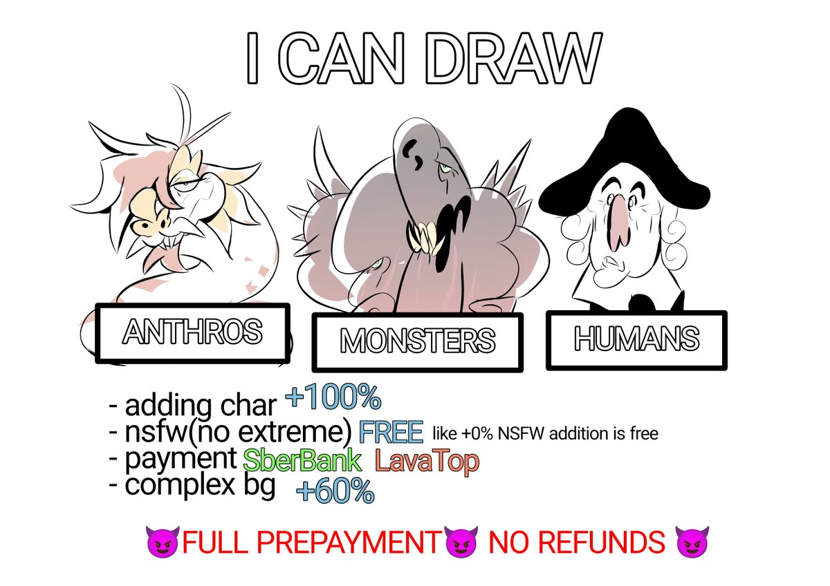 lupyches's tweet photo. Hi,commisions slots are open💕
(💖✨info down below⤵️)
price is already set as head/bust/fullbody 
Payment only via lavatop or sber
DM me if interested👹🫶
#commisions #OC #comissionsopen https://t.co/6uhQIykWwK