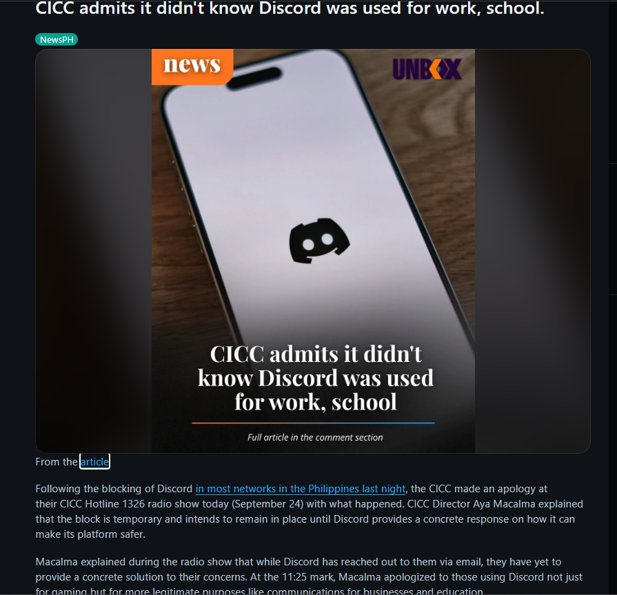 tunafan68's tweet photo. Unholy, brain melting levels of retardation. The CICC didn't know Discord was being used by businesses, schools, and other government employees when they asked for it to be banned 😭 https://t.co/3J8ADol5S2