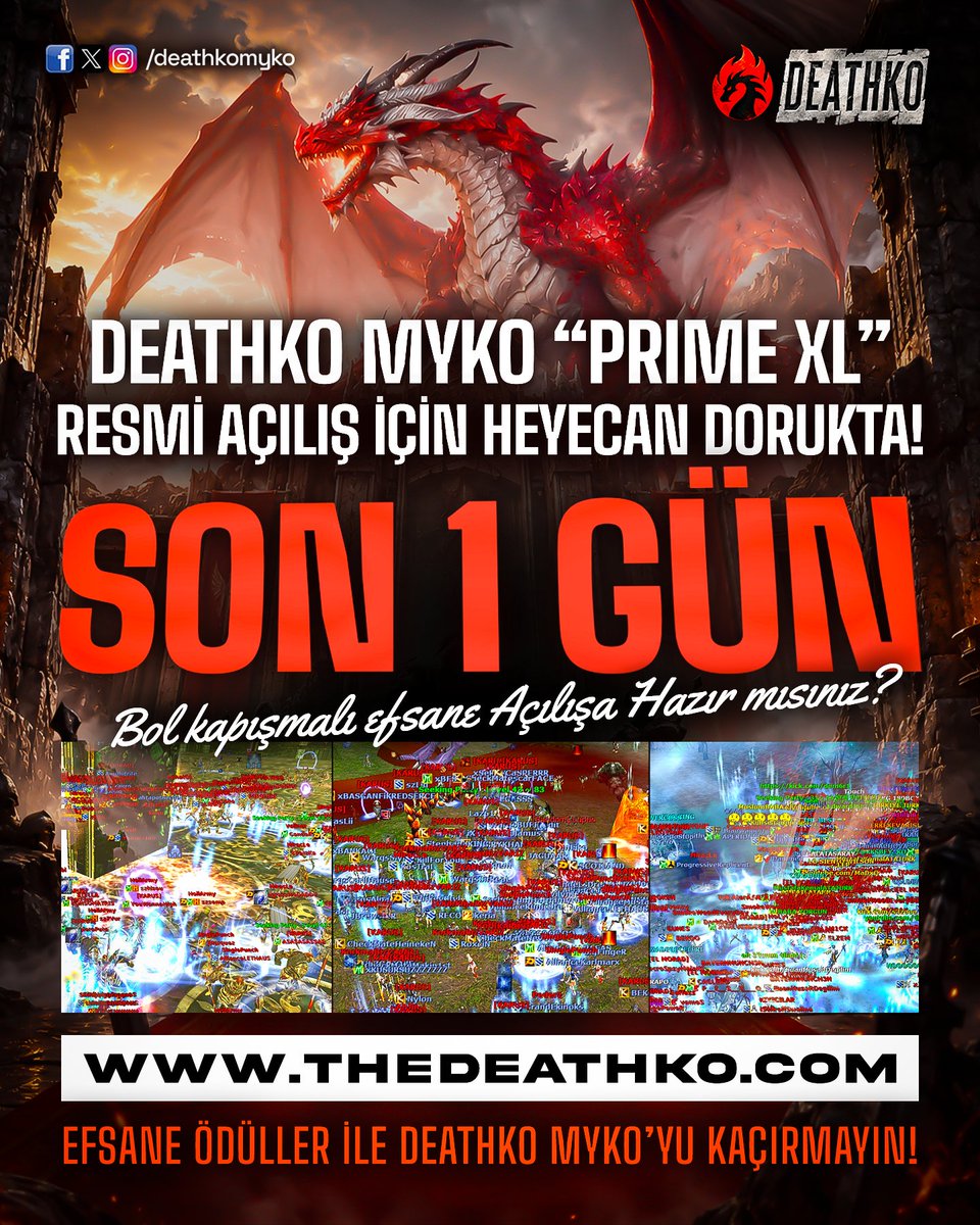 DeathKoOfficial's tweet photo. 🔥 DEATHKO v1098 MYKO — PRIME XL 🔥

BÜYÜK AÇILIŞ İÇİN SON 1 GÜN!

⚔️ Sunucu: DeathKO v1098 MYKO
🌍 Yeni Dünya: PRIME XL
📅 OFFICIAL AÇILIŞ: 25 Eylül 2026 Cuma — 21:00 (GMT+3)

Efsane Canlı Yayın Bu Akşam Başlıyor..
Satoshi & ByNeon ile Birlikte Canlı Yayın Bu Akşam 21:00!

🔴 https://t.co/FsdCdrjc4y : https://t.co/Z0qIkd2iBt

📖 PRIME XL Tanıtım Rehberi: https://t.co/jlmT7zu2XM

⚔️ Sunucu: DeathKO v1098 MYKO
🌍 Yeni Dünya: PRIME XL
📅 OFFICIAL AÇILIŞ: 25 Eylül 2026 Cuma — 21:00 (GMT+3)

💰 Açılışa özel %80 Süper Bonus + %20 Extra Bonus Toplamda %100 Bonus!
KLASGAME üzerinden BONUSLU AB Satın Al:  https://t.co/L63k8faEpu