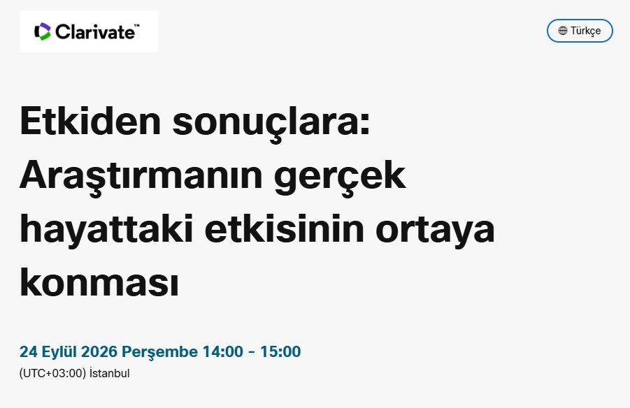 MarmaraLibrary's tweet photo. …Online Eğitim Duyurusu 24 Eylül 2026 Bugün…
Değerli Takipçilerimiz,
📌Clarivate tarafından düzenlenen “Etkiden sonuçlara: Araştırmanın gerçek hayattaki etkisinin ortaya konması” eğitimine davetlisiniz. https://t.co/vpJ0pwcM9N