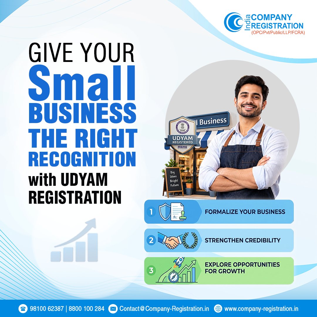 Company_India's tweet photo. 📢 Your Small Business Deserves the Right Recognition!
Udyam Registration can help formalize your #MSME identity, strengthen business credibility & help you explore relevant opportunities for #growth
.
.
#UdyamRegistration #MSME #MSMEIndia #Entrepreneurship #CompanyRegistration https://t.co/hsS2yOCQVU