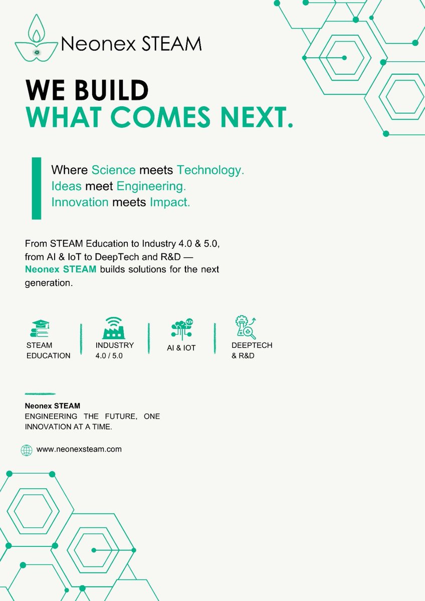 NeonexSTEAM_'s tweet photo. The future doesn’t wait to be built.
It starts with an idea, grows through innovation, and comes alive through technology. 🌐

At Neonex STEAM, we’re building with tomorrow in mind.

What are you ready to build?

#NeonexSTEAM #FutureOfTechnology #Innovation #DeepTech #Industry4 https://t.co/yMoh5ersLd