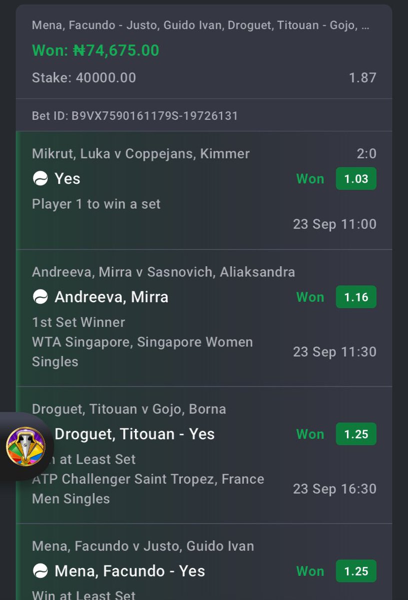 loudpunts's tweet photo. Today Pick won with  Bet9ja 🏆🎉

Play on Bet9ja. #Bet9jacode✅ https://t.co/LaIMunwyne
