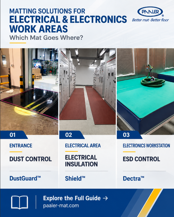 PAALERMat's tweet photo. Different work areas call for different matting solutions. From dust control to electrical insulation and ESD control, the right solution starts with the application. Explore our guide to electrical &amp; electronics work areas: https://t.co/M3Hq1vXRID
#ElectricalSafety #ESD #PAALER https://t.co/re03NHkReE