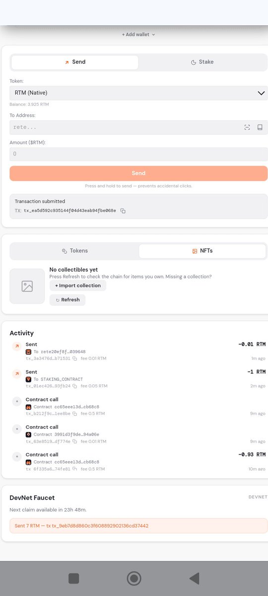 NewMobile244713's tweet photo. I personally tried the Retium extension, and so far. I really like it.

One small but interesting improvement is the Send feature. Previously, you had to press and hold the button to transfer tokens. Now, you can simply click Send and the transfer goes through.
@RetiumChain https://t.co/6AdaAsykWg