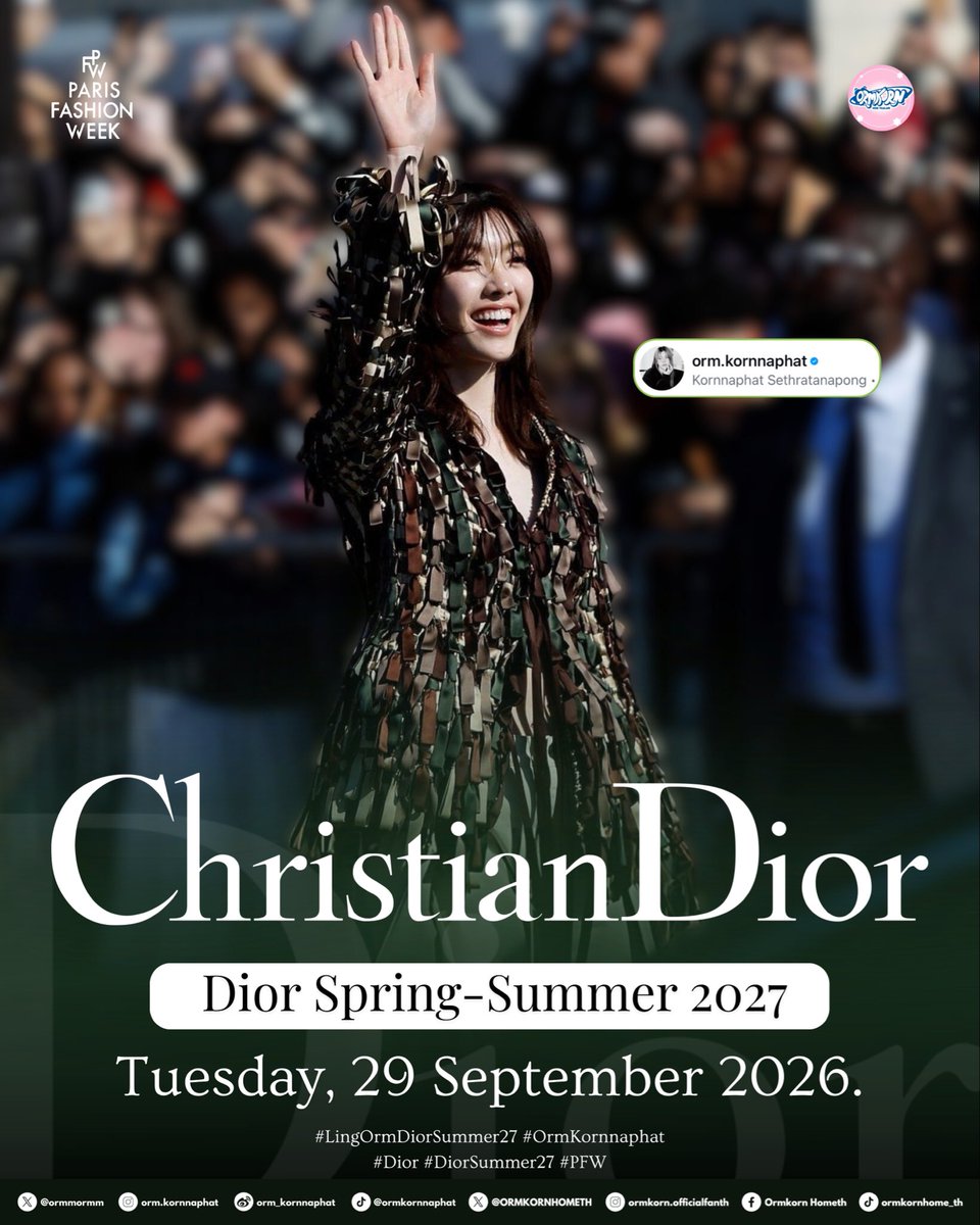 ORMKORNHOMETH's tweet photo. Are you ready for THIS!!!!!!!!💪🏻💪🏻💪🏻

#OrmKornnaphat
#LingOrmDiorSummer27
#Dior #DiorSummer27 #PFW https://t.co/2Byao0xCrx