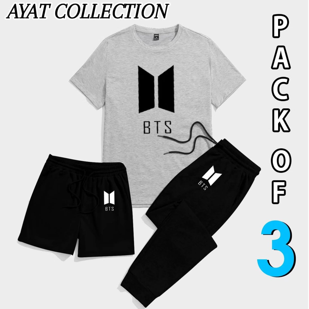 LuanTimaodos2's tweet photo. AYAT COLLECTION Mens Pack of 3: T-Shirt, Short aur Trouser. Premium Cotton Jersey, soft, breathable aur summer friendly. Sizes M, L, XL. Designs: Adidas, Markhor, Nike, Free Fire, BTS, Gucci. Price: 2250/- with DC https://t.co/sJyBy8Rfbj