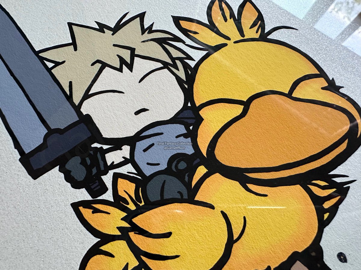Garnetffluvr's tweet photo. I have quite a few official Yoshitaka Amano artworks in my collection, and this one is still one of my absolute favorites. 

Here’s a very rare Final Fantasy VII art with Cloud and Chocobo, hand-signed by Yoshitaka Amano and limited to only 30 pieces worldwide! 

#FF7 #FFVII https://t.co/DzHFa42qnF